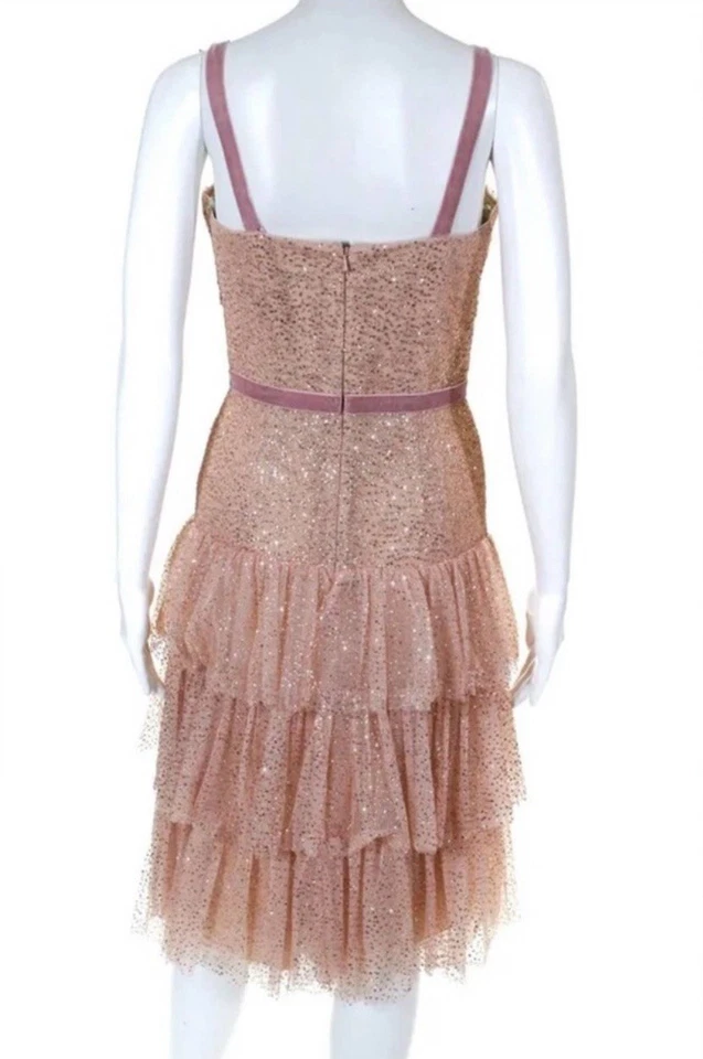 Vestido midi para mujer Marchesa Notte rosa en capas talla 6 nuevo con etiquetas en bolsa de ropa original Foto 4 de 4