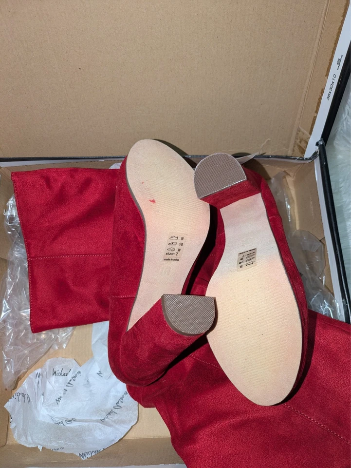 Michael Antonio - Baldwin Sue - Botas de tacón alto de gamuza roja talla 7 Foto 2 de 3