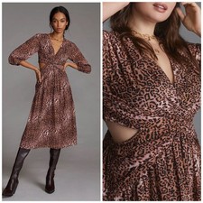 NWT Anthropologie X Ranna Gill Animal Print Leopard Cutout Midi Dress Size L