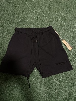 Essentials Men's Black Solid Sweat Shorts Logo Drawstring Elastic Waist NWT