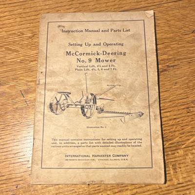 McCormick-Deering No. 9 Mower Instruction Manual & Parts List Mc-D. 5290