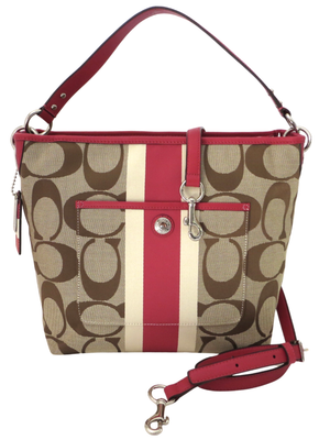 New Coach Signature Hamptons Weekend Khaki Pink Signature Stripe
