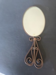 Art Nouveau Bronze Small Mirror with Swirling Design On The Bottom