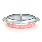 Vtg 1950s Pyrex Pink Daisy Flower Oval 1.5 Quart Divided Casserole Dish w/ Lid!
