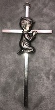 Childrens Hanging Nursery Wall Cross w Praying Boy Silver Tone 6  