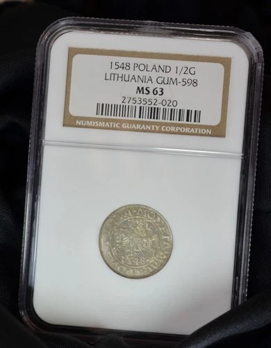 1548 Poland - 1/2 G Groschen - Lithuania - NGC MS63 GUM-598