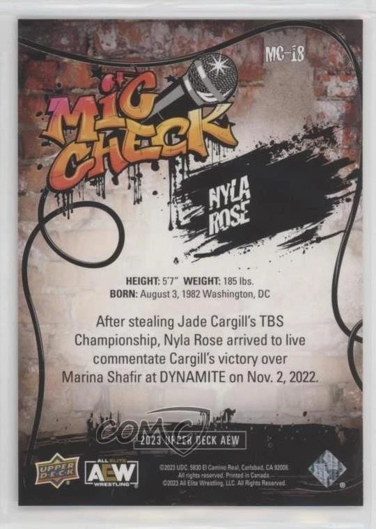 2023 Upper Deck AEW All Elite Wrestling Mic Check Nyla Rose #MC-18 - Image 2 of 2