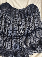 Navy Floral Paisley A-Line Skirt with Smocked elastic Waist floral, ruffle, H
