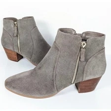 Violet & Red Gray Suede Ankle Booties Stacked Heel Size 10 
