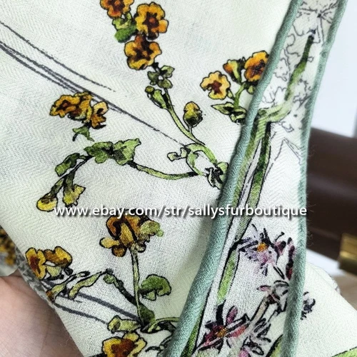 Sallys 70% Cashmere 30% Silk Stole Dragonfly Print 2 Face Scarf Shawl 53" Green - Picture 8 of 16
