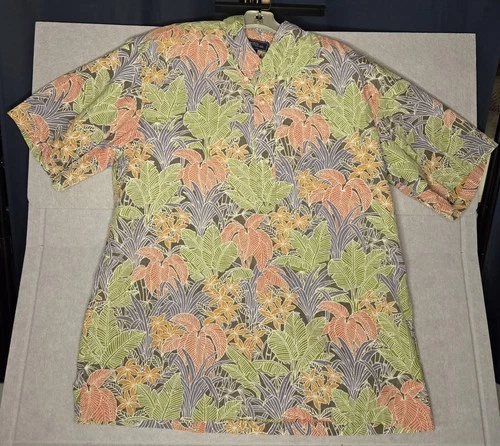 VTG Classic Reyn Spooner X Large Hawaiian Shirt Grey Tropical Leaves  Pullover