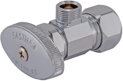 Eastman Multi-Turn Angle Stop Valve with Nut and Sleeve, 3/8 Inch OD x Silver 