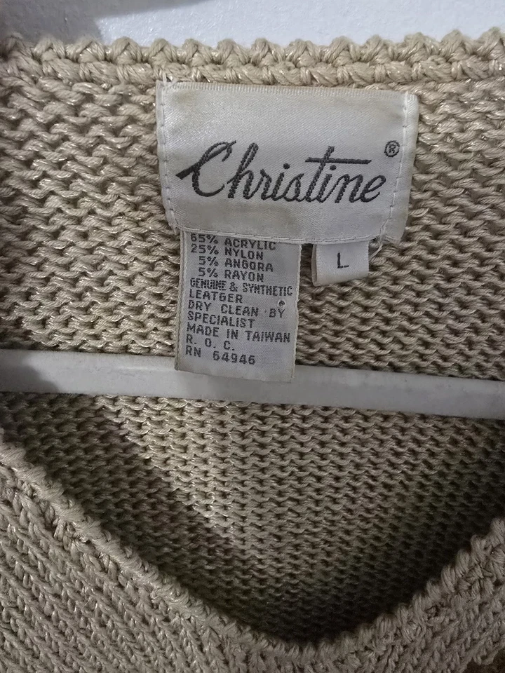 Suéter Vintage Christine Manga Larga Cuentas Adornado Crema Talla L *defectos* Foto 3 de 4