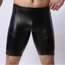 Mens Black Faux Leather Wetlook Shiny Spandex Lycra Cycle Boxer Shorts Pants