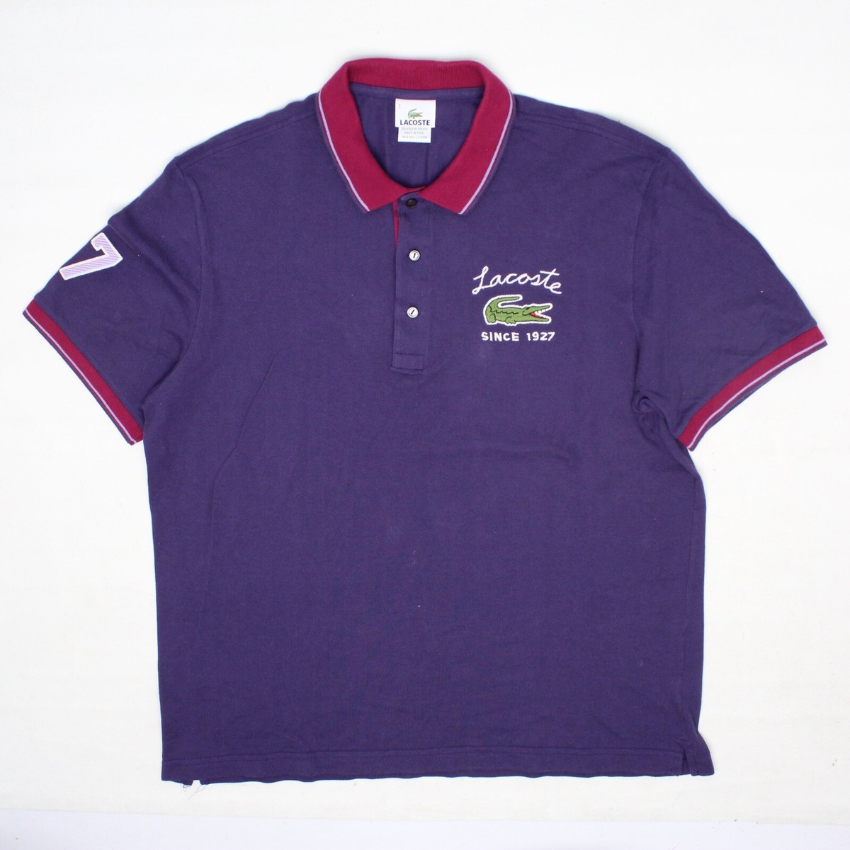 Lacoste 1927 Polo Shirt Mens 7 Purple Big Crocodile Short Sleeve 
