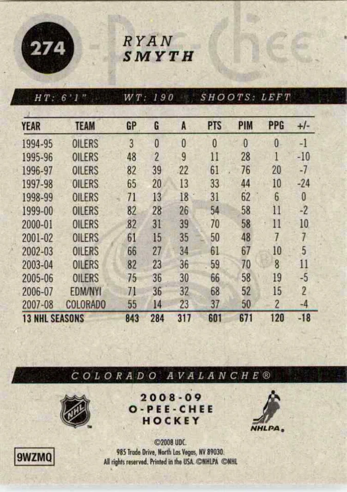 2008-09 O-Pee-Chee Ryan Smyth #274 - Image 2 of 2