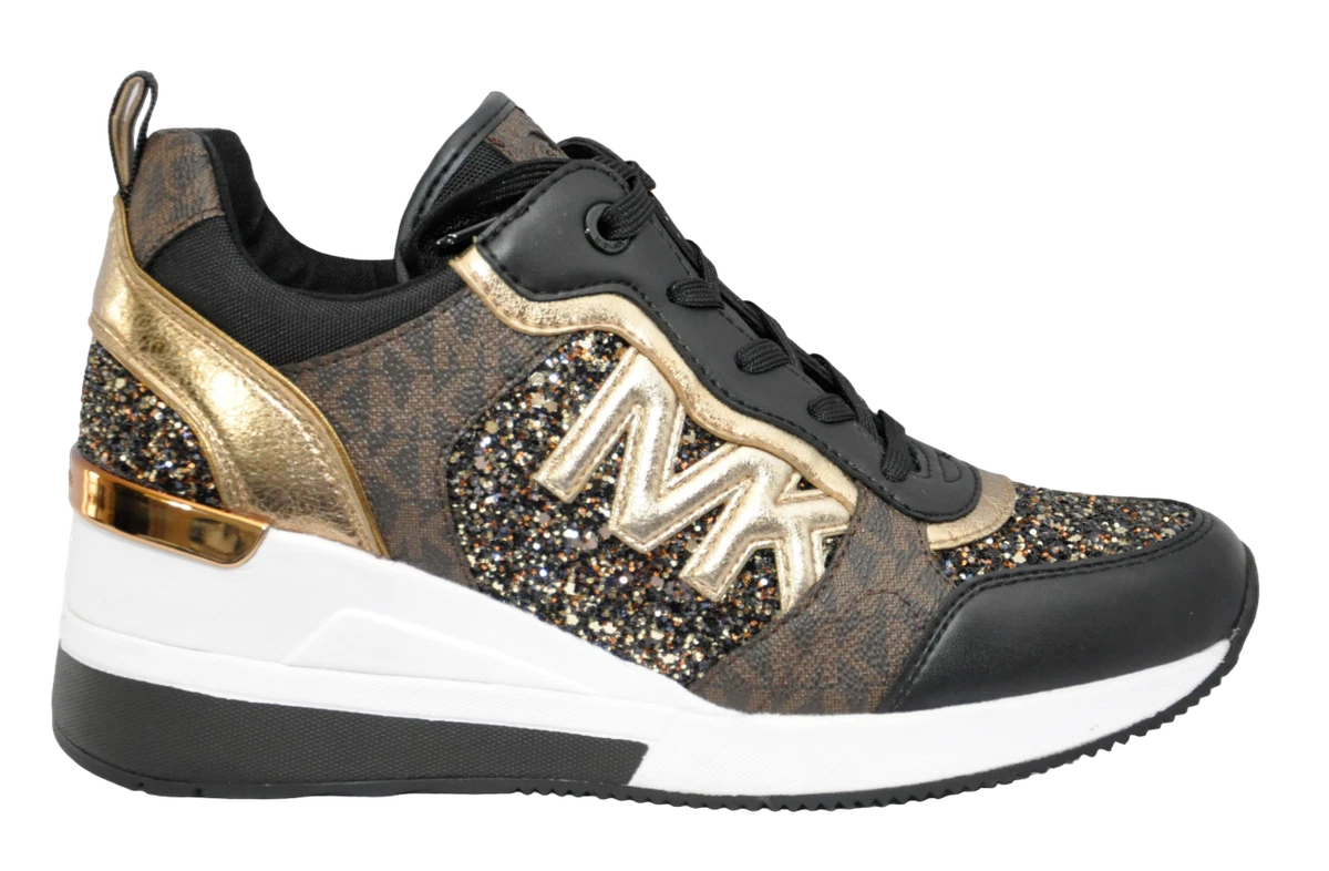 Michael Kors Crista Trainer Chunky Glitter Lace Up Sneakers Bronze 275 NIB