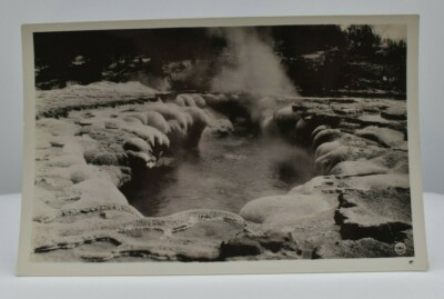 #ad Postcard RPPC Haynes 10100 Yellowstone Park Oblong Geyser Crater AZO Stampbox $3.95