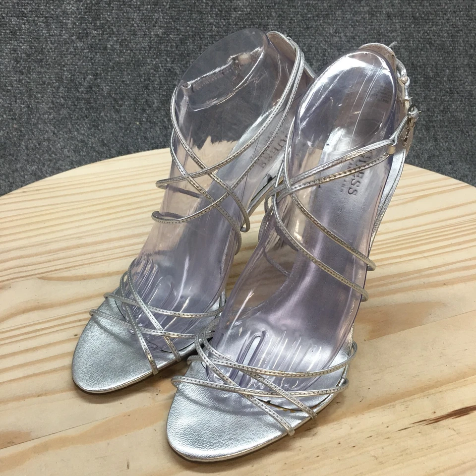 Guess By Marciano Heels Womens 9.5 M Olgan Stiletto Ankle Strappy Silver Leather - Image 3 of 4