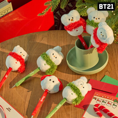 BTS BT21 Official Authentic Goods Mini minini Petit Holiday Snowman Doll Gel Pen