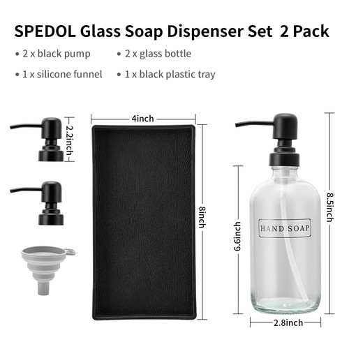 Soap Dispenser Set Glass Hand Dish Soap Bottle Clear With Pump 2 Pack 16oz cle - Picture 2 of 6