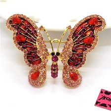 New Red Cute Crystal Butterfly Rhinestone Fashion Charm Women Brooch Pin Gift