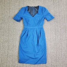 J.CREW Dress Women 2T Blue Wool Pleated Super 120's Back Zip Short Sleeve V Neck
