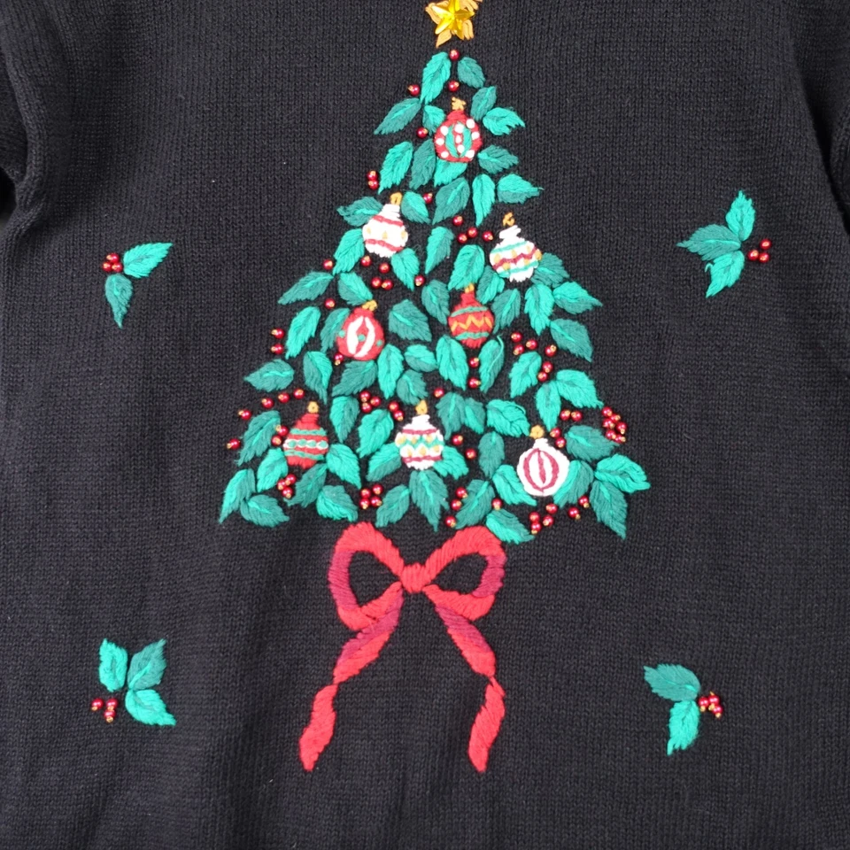 Suéter Vintage Navidad L Algodón Negro Ramie Cascanueces Árbol Años 90 Vacaciones Foto 2 de 4