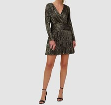 220 Aidan by Aidan Mattox Women's Black V-Neck Waist Band A-Line Dress Size US6