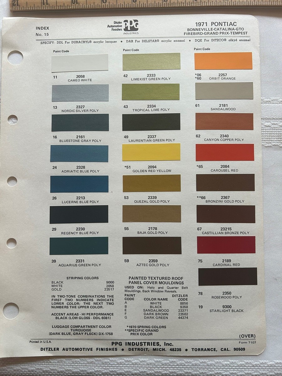 NOS 1971 PPG Paint Chips Pontiac GTO Firebird Lemans Tempest
