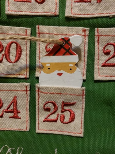Merry Christmas Advent Calendar - Fabric Tree Count Down Pockets Movable Santa - Picture 4 of 6