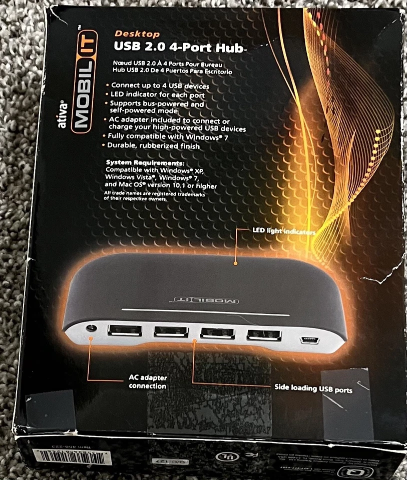 ATIVA MOBIL IT USB 2.0 4-PORT HUB ITEM # 458-223 *NEW - Image 2 of 2