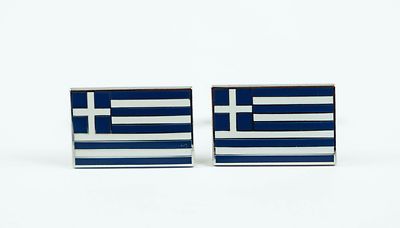 Greece Flag Cufflinks--Greek Mediterranean Island Aegean Athens Hellenic Europe