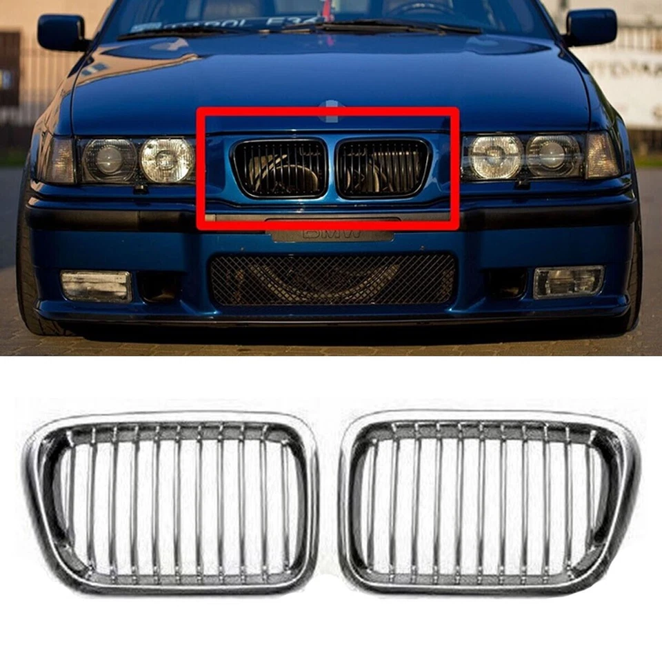 Fits 1997-1998 BMW 3-Series 318i 323i E36 LCI Front Grille Grill Chrome + Black Foto 2 de 4