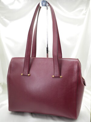 Cartier Must Line Tote Bag Handbag Bordeaux Brown Gold Authentic #B38