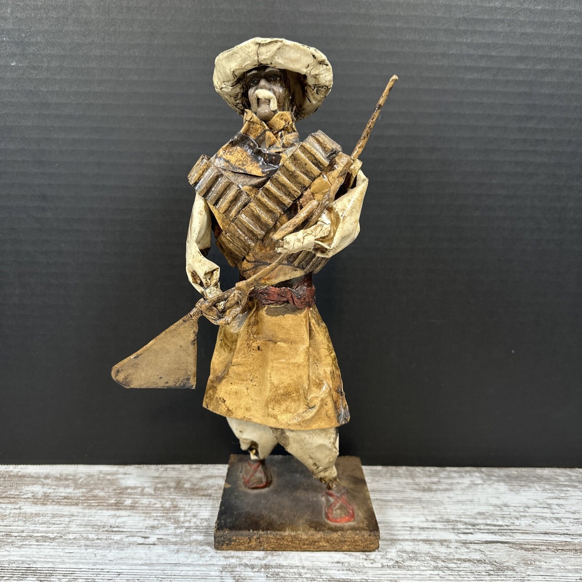 Vintage MexicanFolk Art Paper Mache Sculpture Man w/ Mustache, Hat