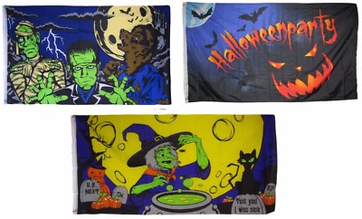 3x5 Happy Halloween 3 PACK Flag Wholesale Set 3'x5' House Banner 100D Z5
