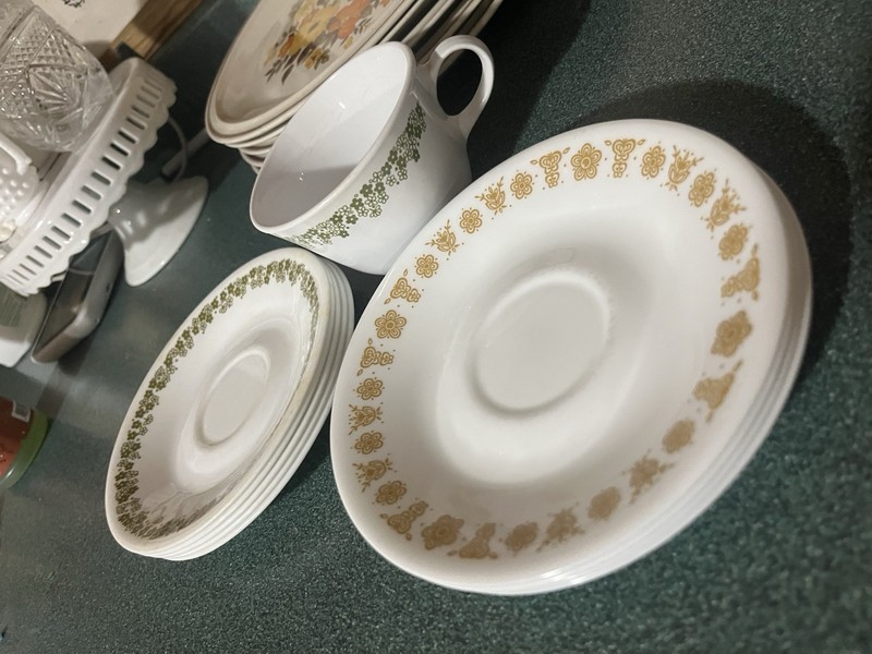 Vintage Corelle Lot of 10 - Spring Blossom Green & Butterfly Gold Teacup Saucers