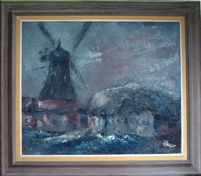 UNIDENTIFIED ARTIST! NIGHT LANDSCAPE WITH WINDMILL