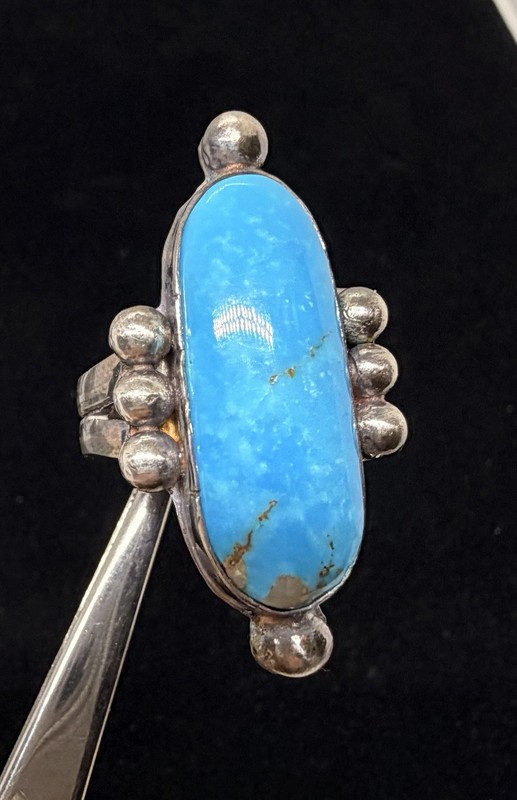 Thick VTN Old Pawn Native American Sterling Kingman Turquoise Matrix Ring sz9