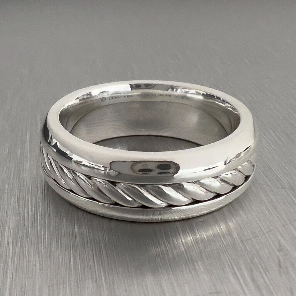 Anillo David Yurman Plata Esterlina Cable Clásico Inserto Banda Talla 9.75 CAJA RECIBO Foto 3 de 4