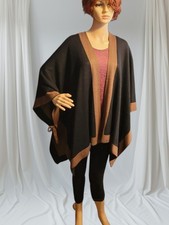 NWT Women's Knit Poncho Cape Wrap shrug Black Cognac Brown reversable T57