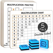 SCRIBBLEDO 5 Pack Dry Erase Multiplication Chart White Board 9" x 12" Multipl...