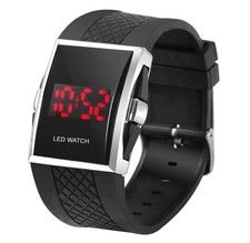 Luxury Digital Mens Red LED Light Sport Wrist Watch NEW Gift Style - Black