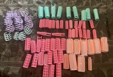 Hair Curlers Rollers Vintage Mixed Lot Pink Snap Over On Lot Of 72 Small Med LG