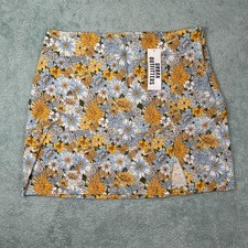 Urban Outfitters Mini Skirt Size L Linen Blend Flowers/Floral Blue Yellow White