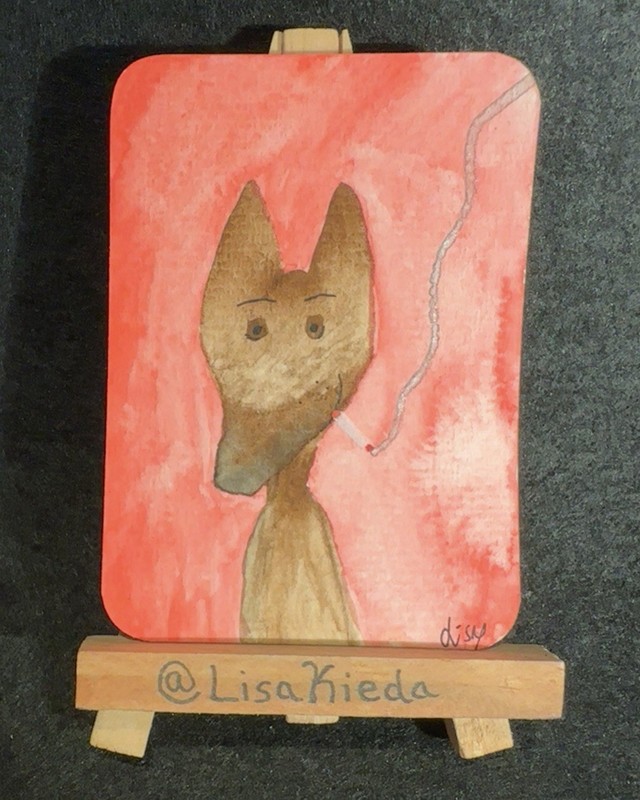 ACEO Original Smoking Dog  Anthropomorphic Watercolor and Chalk Painting