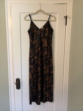 Black Floral Satin Midi Dress Size Medium A New Day