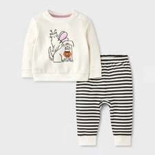 Baby 2pc Halloween Dog  Cat Trick-or-Treat French Terry Outfit, 18M, Cream