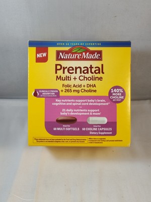Nature Made Prenatal Multi Choline Folic Acid DHA 60 Softgels Exp. 10/25 